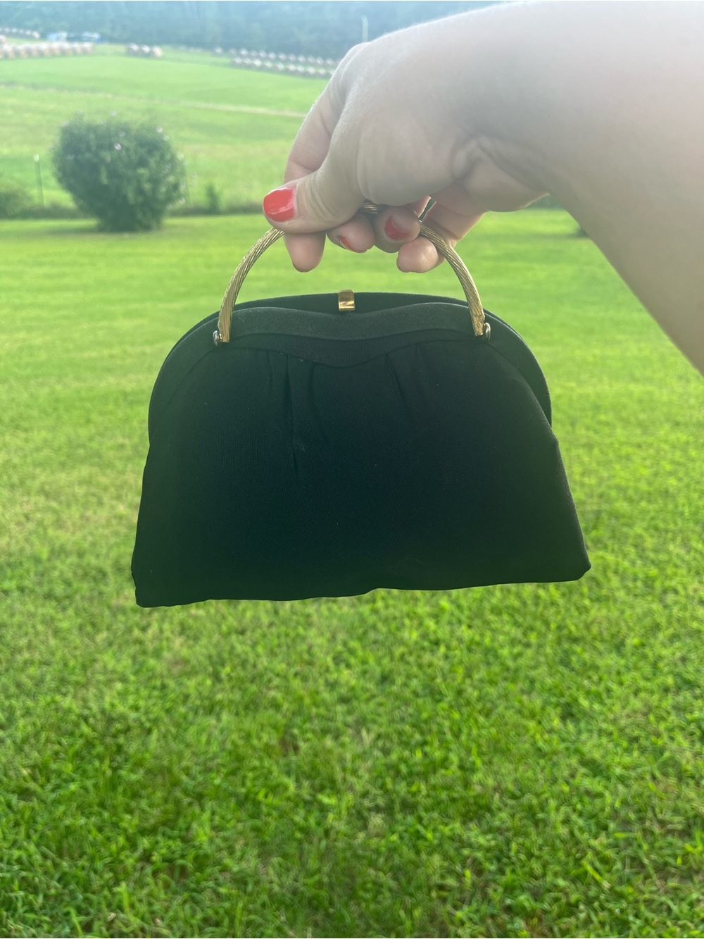 Vintage  Black Clutch with Gold Top Handle “After Five”